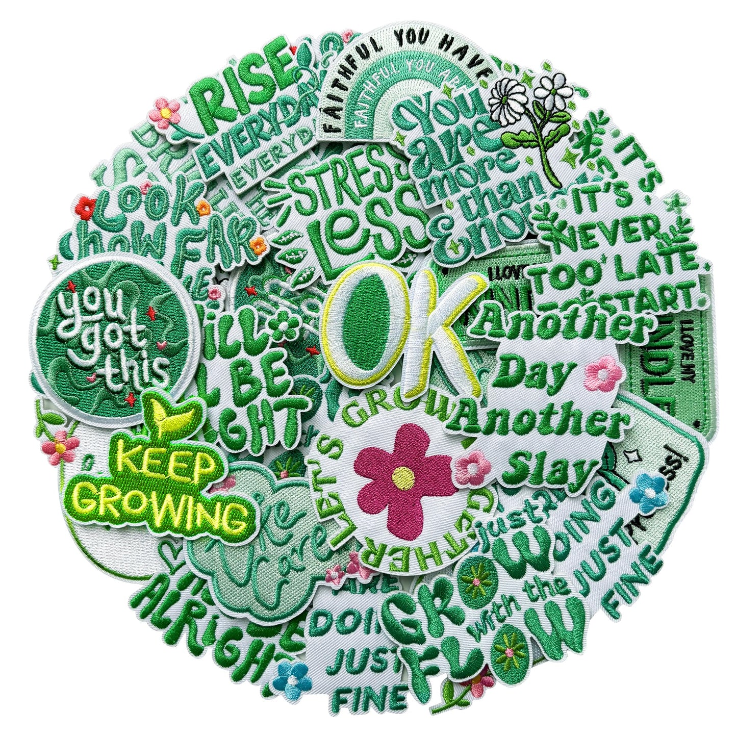 Xandova 20 Pcs Positive Affirmation Iron on Patches, Phrase Embroidered Appliques Sew on Patches for Bags, Jackets, Jeans, Clothes DIY Patches