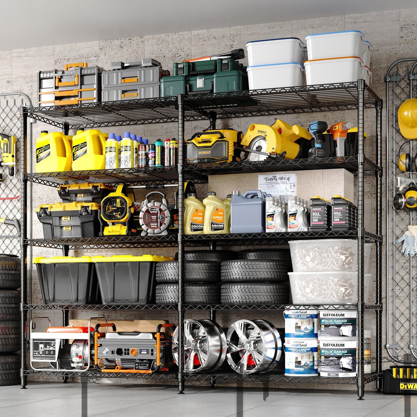 5-Tier Metal Storage Shelves, Adjustable Wire Shelving Unit for Garage, Pantry, Basement & Kitchen, Heavy-Duty Shelf Organizer with Double-Row Design, 70.8" w x 15.8" d x 70.5" h, 265 Lbs Per Tier