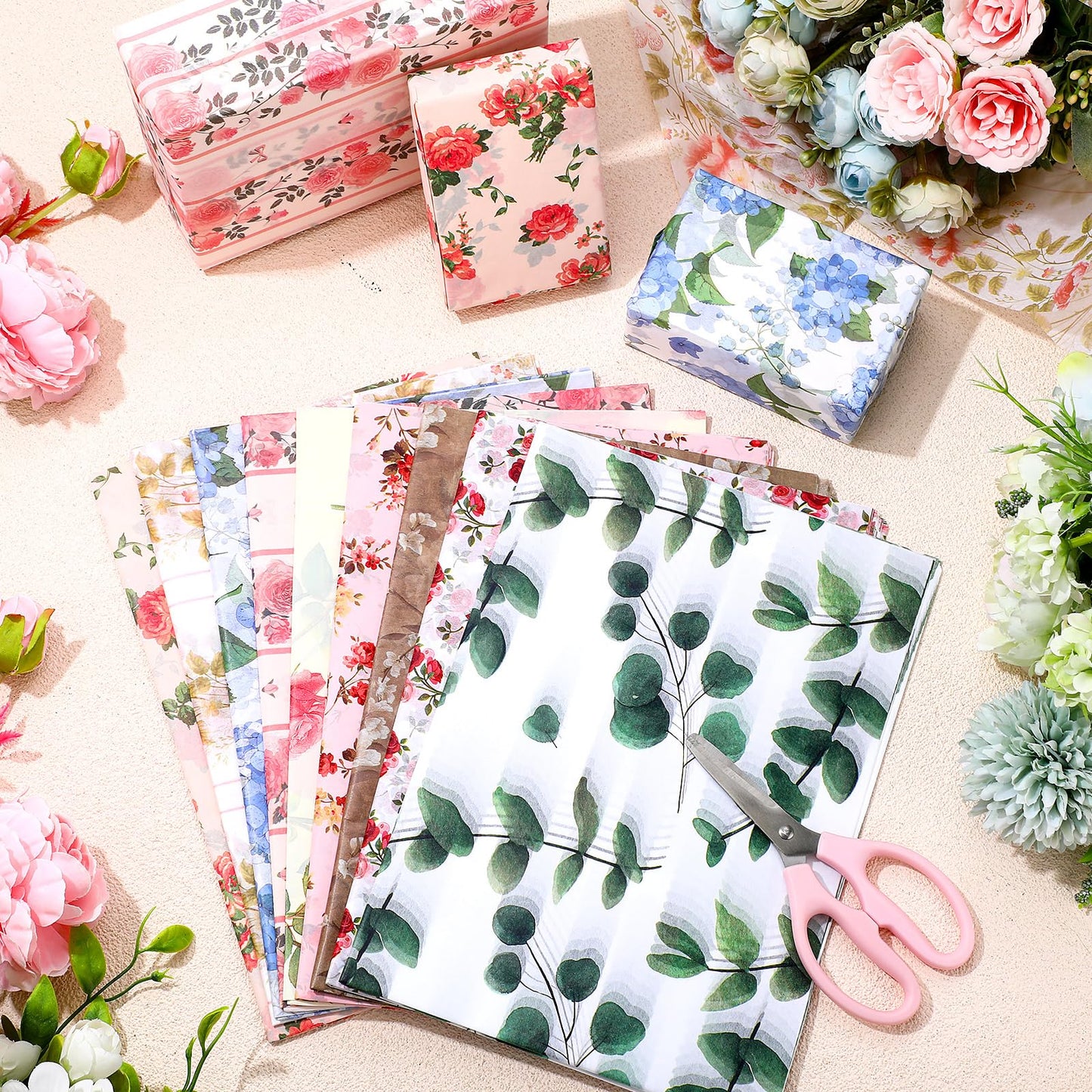 Honoson 90 Sheets Floral Tissue Paper Printed Flower DIY Art Craft Wrapping Paper for Gift Bags Bulk for Wedding Bridal Shower Birthday Party Favor Supplies Decoration, 19.7 x 13.8 Inch(Vivid)