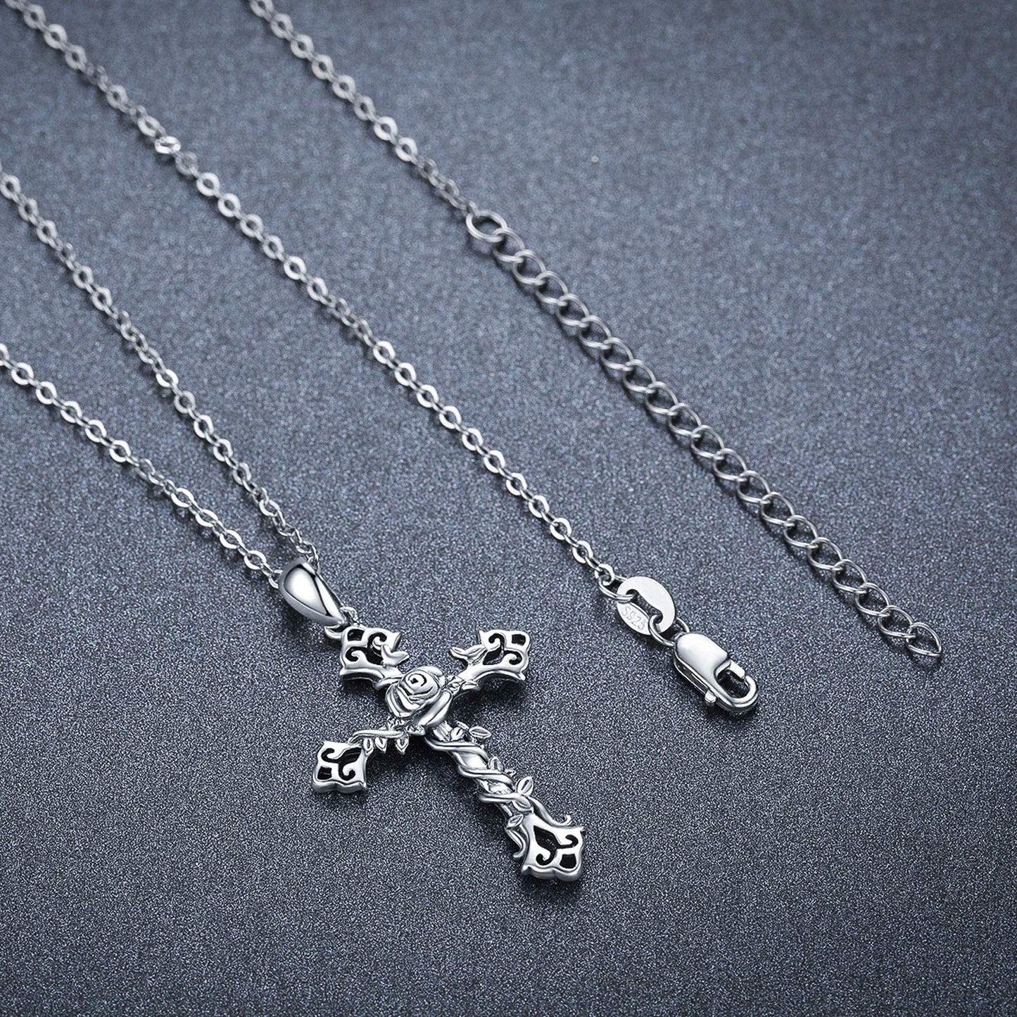 Cross necklace 925 Sterling Silver Rose Crose Pendant Necklace Cross Necklace for Women (A-Rose Cross Necklace) (Rose Cross Neckalce 1)