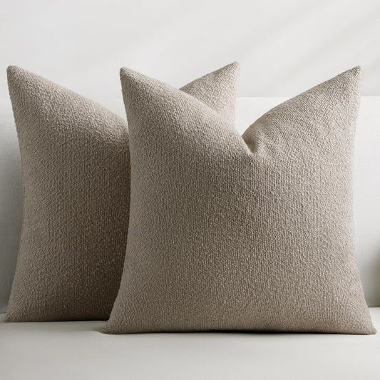 GRASiMOSY Throw Pillow Covers 18 x 18 Inch Set of 2, Accent Soft Boucle Textured Pillow Cover, Decorative Solid Color Cozy Cushion Pillow Case for Couch Bedroom Sofa Living Room Home Decor, Oatmeal
