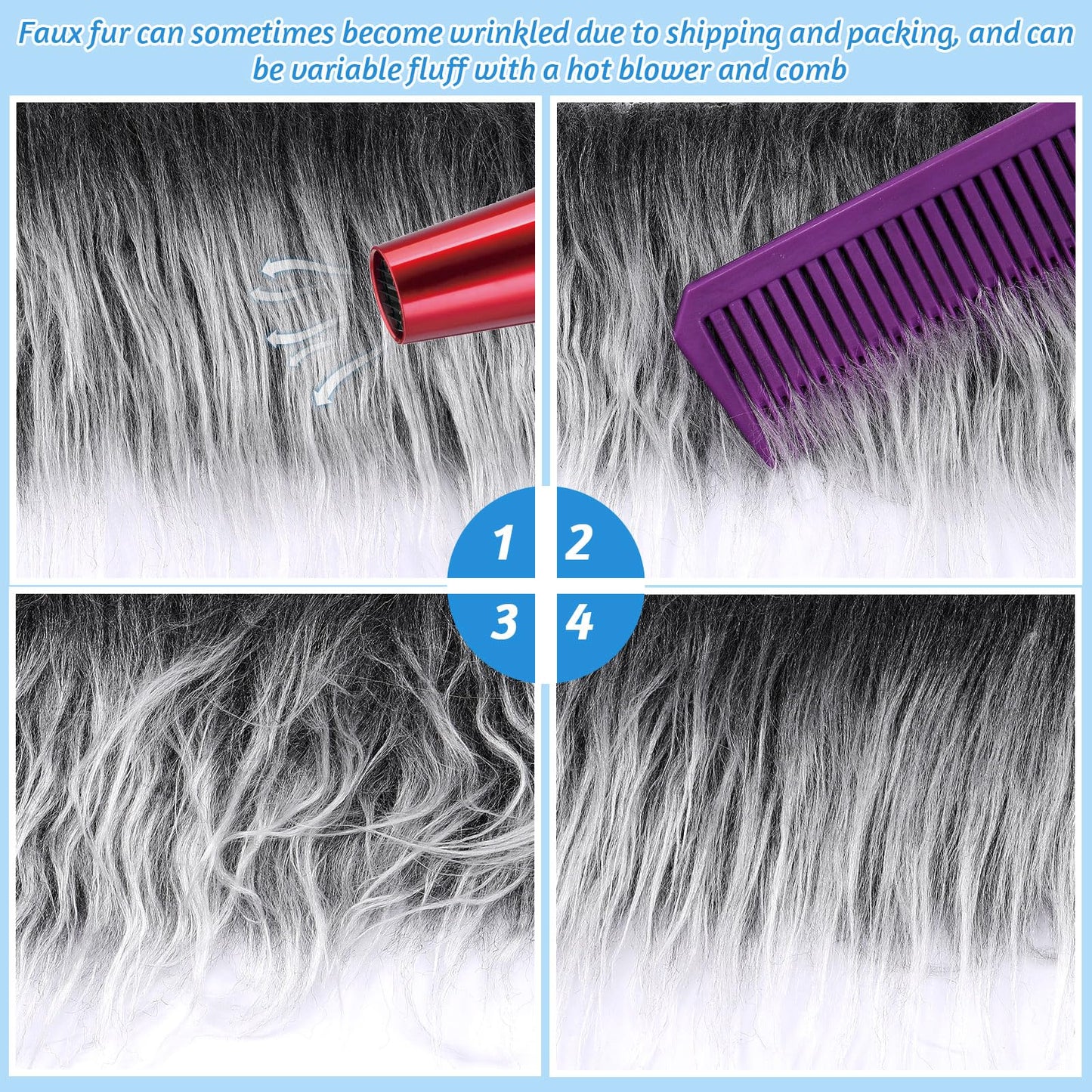 Tatuo 60 x 18 Inch White Gray Faux Fur Fabric Christmas Fluffy Fuzzy Craft Fake Fur Cuts Shaggy Synthetic Plush Patch Sewing DIY Winter Halloween Costume Gnome Beard Miniature Dolls Rugs Mats Gift