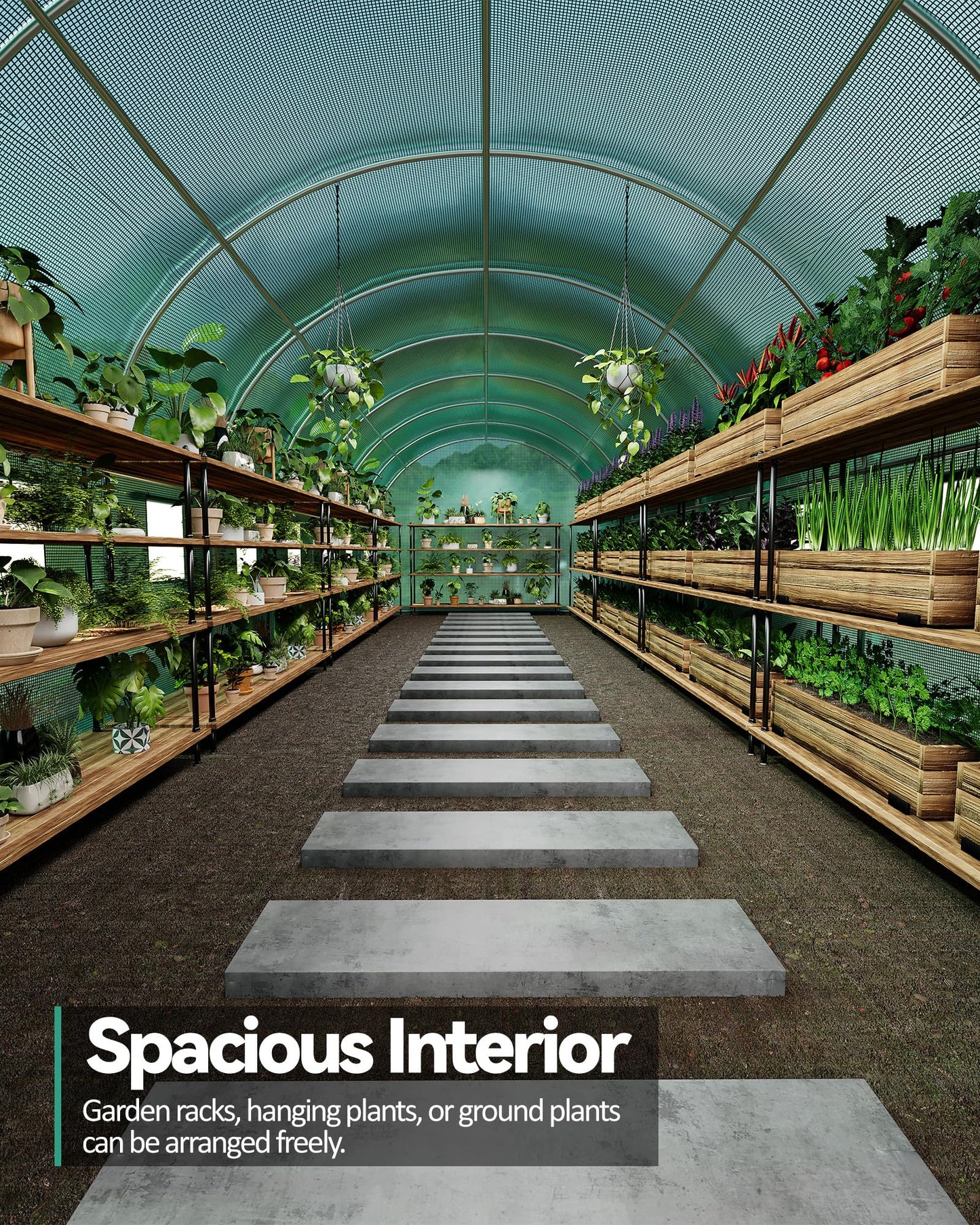 Large 27x10x7 ft Outdoor Walk-in Greenhouse with 16 Mesh Windows & Swing Door, 325x120 in Heavy-Duty Galvanized Steel Frame and Thick PE Cover for Full Protection, Green Garden Plant House for Backy