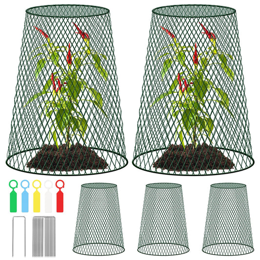 5 Packs 12"x15" Garden Cloches for Plants, Plant Protectors from Animals,Plant Cages for Outdoor Plants,Plant Covers from Animals,Chicken Wire Cloche with Stakes & Labels for Protect Plants,Vegetables