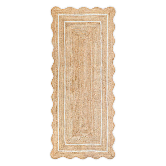 Weaving Village Wave Scalloped Natural Jute Rug - Boho Entryway Runner, Farmhouse Scallop, Off White (2'6"x8')