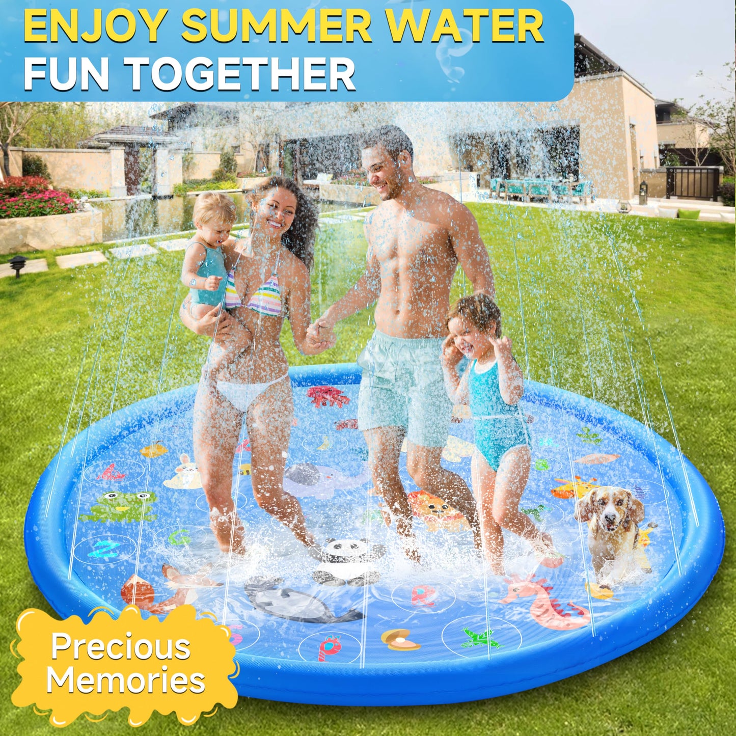 Non-Slip Splash Pads for Toddlers 1-3, Thickened 69-Inch Sprinkler Pool – Fun Outdoor Water Play Mat for Kids, Children, and Dogs – Safe Summer Backyard Fountain Toy (Blue)