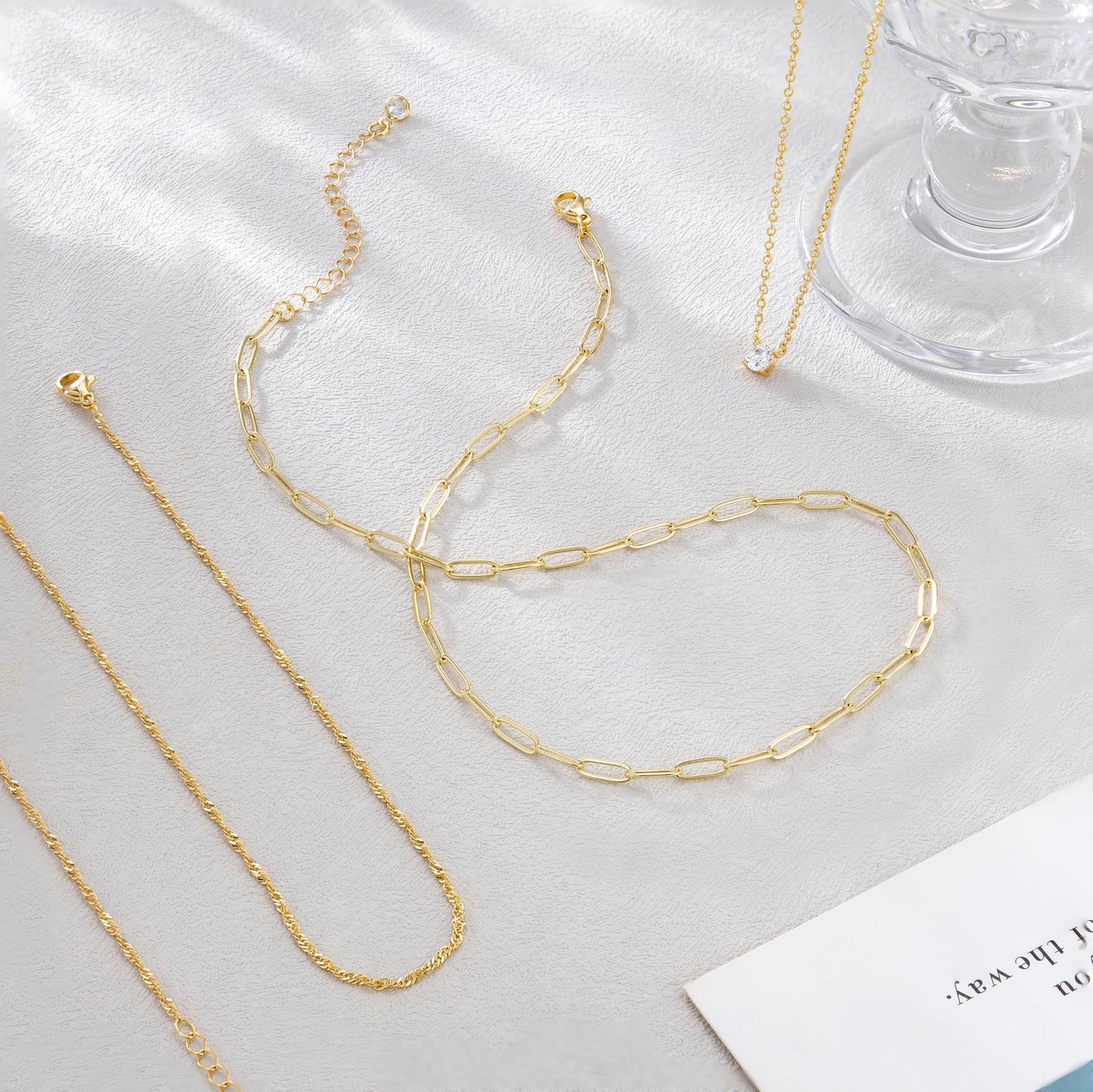 CHESKY Layered Necklaces for Women Trendy, Dainty 14K Gold Plated CZ Pendant Necklace Paperclip Rope Chain Necklace Gold Jewelry Set for Women Gifts