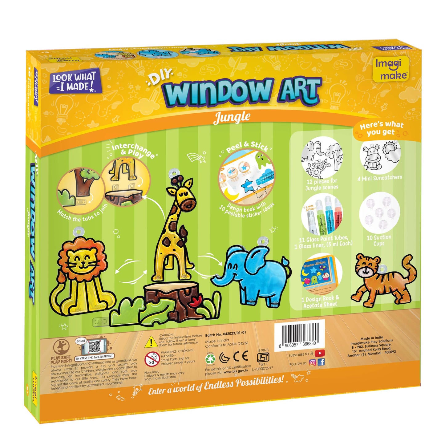Imagimake Window Art Jungle | 16-Piece Glass Paint & Suncatcher Kit | Craft & Discover Animals | Art Kit for Kids| 5 Year Old Boy Gifts | Birthday Gifts for Boys & Girls Ages 5,6,7,8,9,10,11,12