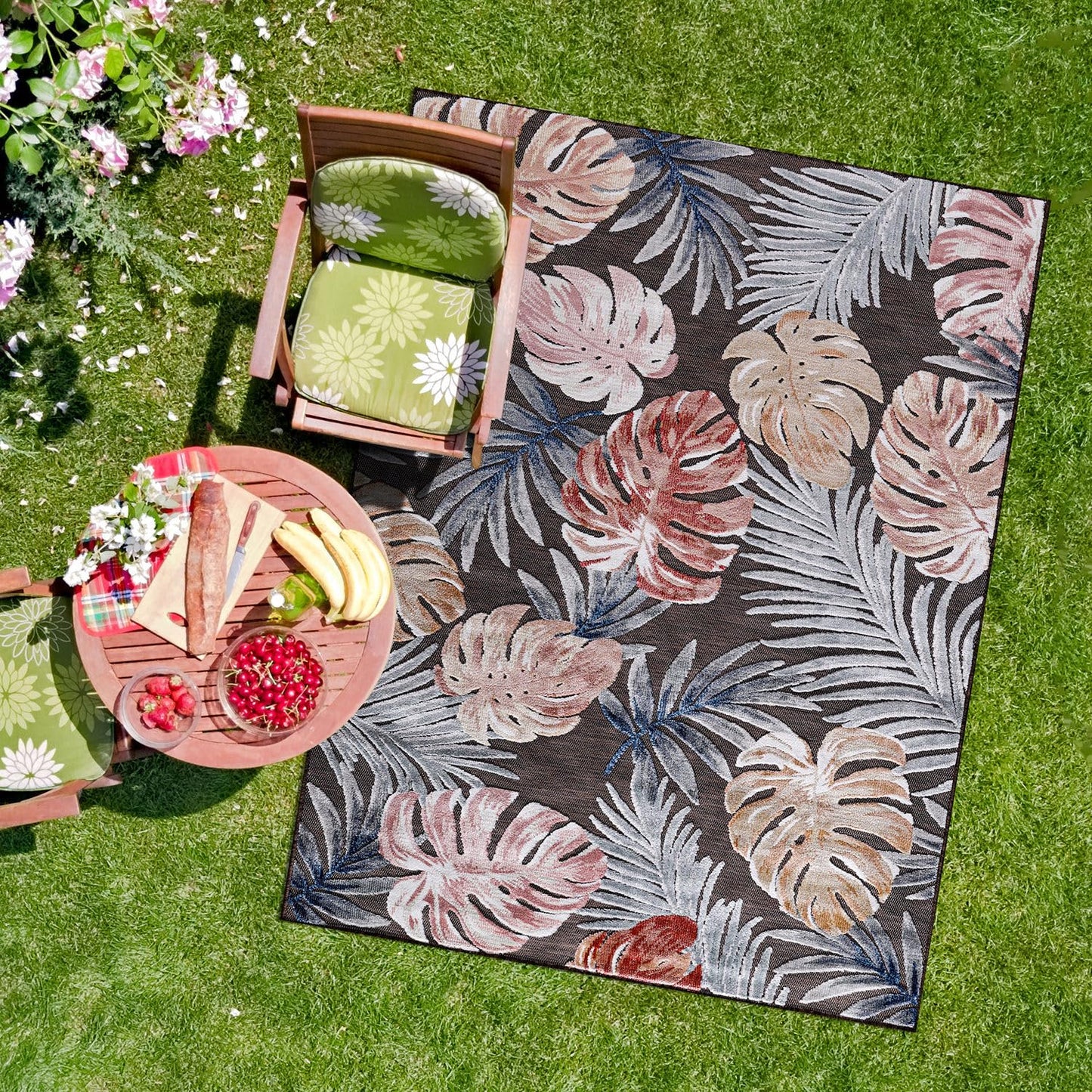 CAMILSON Indoor Outdoor Rug, Brown 6’x9’ Leaf Tropical Botanical Area Rugs for Indoor and Outdoor patios, Easy-Cleaning Non-Shedding Living Room, Garden and Kitchen Washable Outside Carpet (6x9)