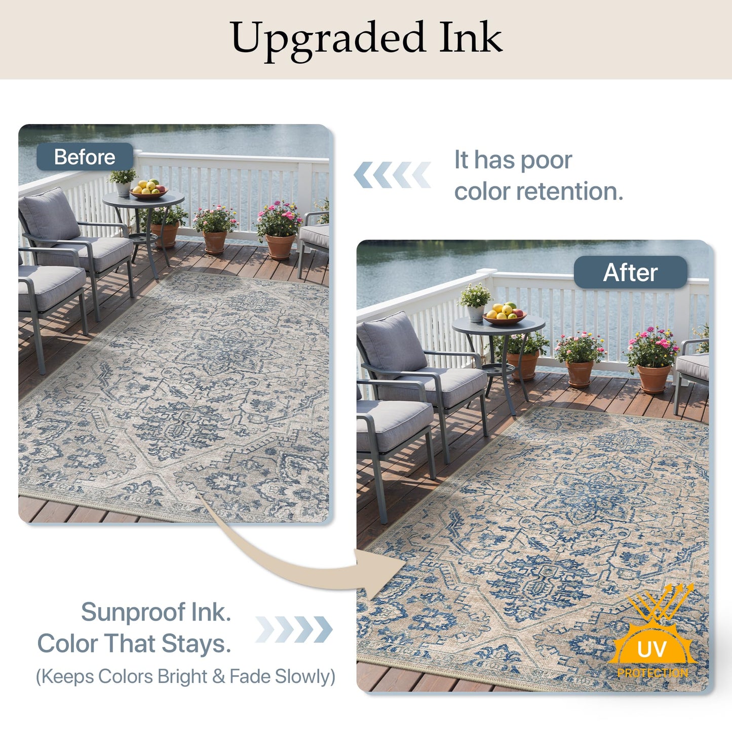 GENIMO Outdoor & Indoor Area Rug 5'x8', Waterproof, Non-Shedding, Easy Cleaning, Boho Front Door Mat for Patio, Entryway, Porch, Living Room, Bedroom, Bathroom, Outside Carpet Beige Blue