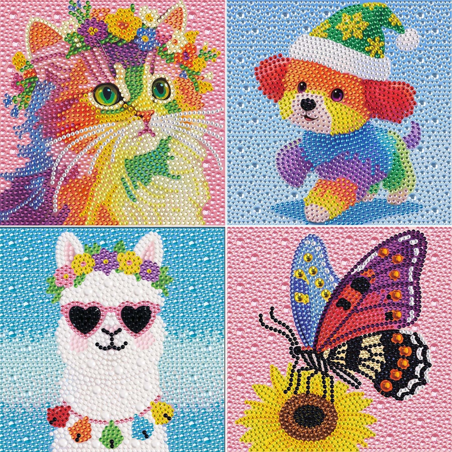 Leixonl 4 Packs 5D Diamond Art Kits for Kids Ages 6-8-9-12,Arts and Crafts Set for Home Wall Decor.Gem Art by Number Kits Arts and Crafts Kits(5.9x5.9inch) (4-pack-15-alpaca)