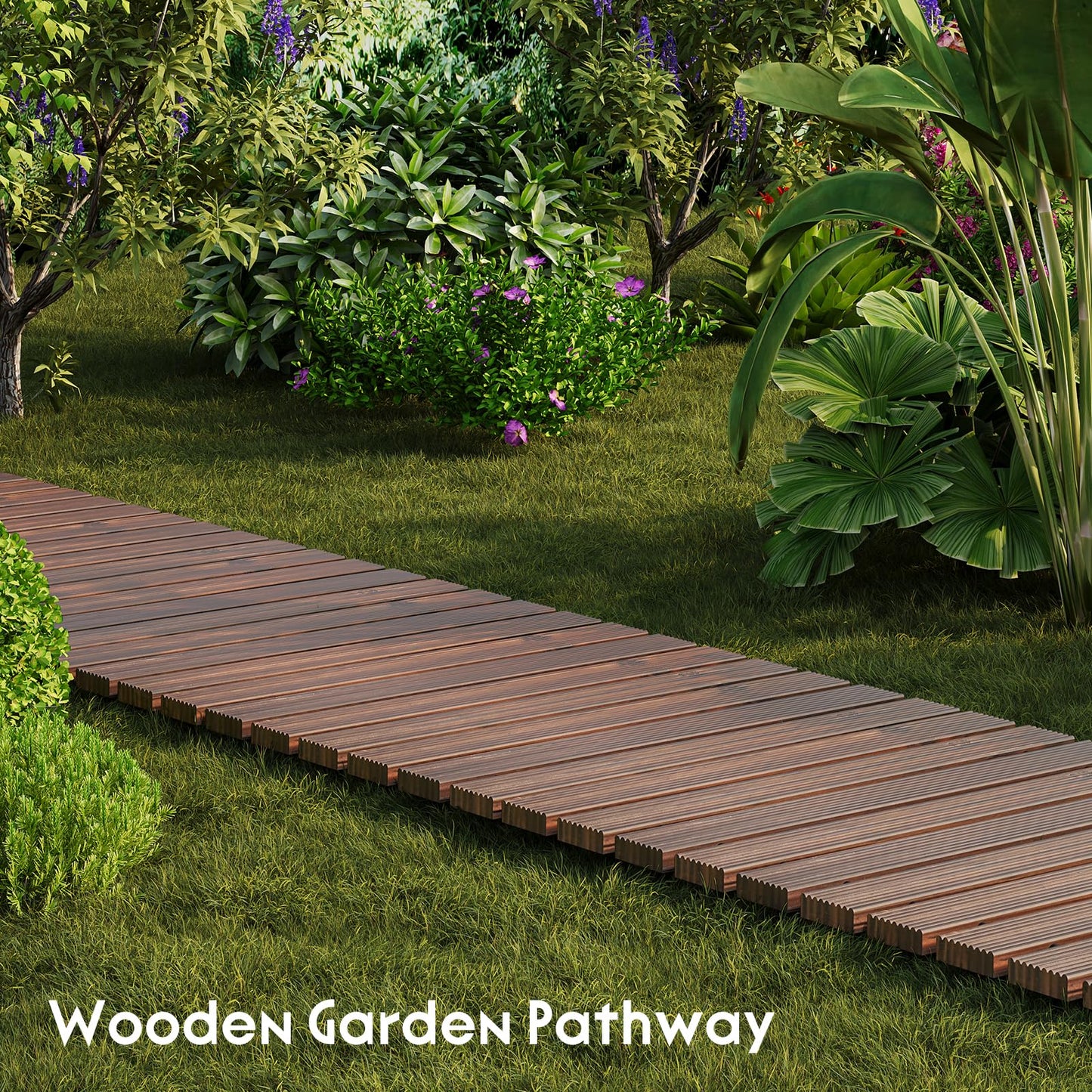 WELUKGUUD Wooden Garden Pathway, Outdoor Roll Out Decorative Garden Walkway, Weather-Resistant Non-Slip Wooden Walkway Pavers for Backyard, Beach, Wedding Party Paths(Carbonized, 8FT Straight)