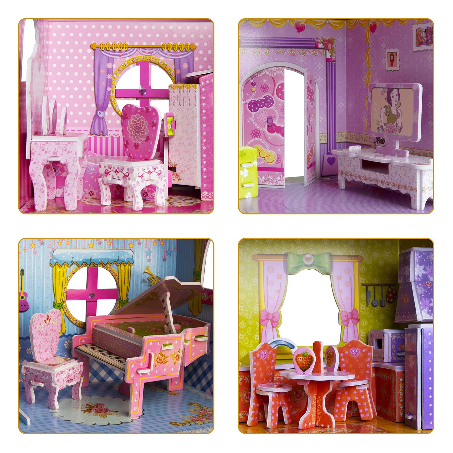 WISESTAR Large Princess Castle 3D Puzzles Model Dollhouse Kits for Girls, 92PCS Fairytale House with Furniture, Educational Toy Birthday for Kids and Adults Fit for Kids Over 8 Years