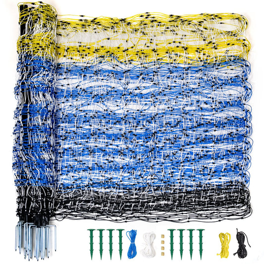 PPOLB Highly Visible Blue Electric Fence Netting, 35.4" H x 164' L, Portable Livestock Nets Mesh for Goats, Sheep, Hogs, Dog, Electric Fencing for Backyards, Homesteaders, Farms Ranches, and Gardens