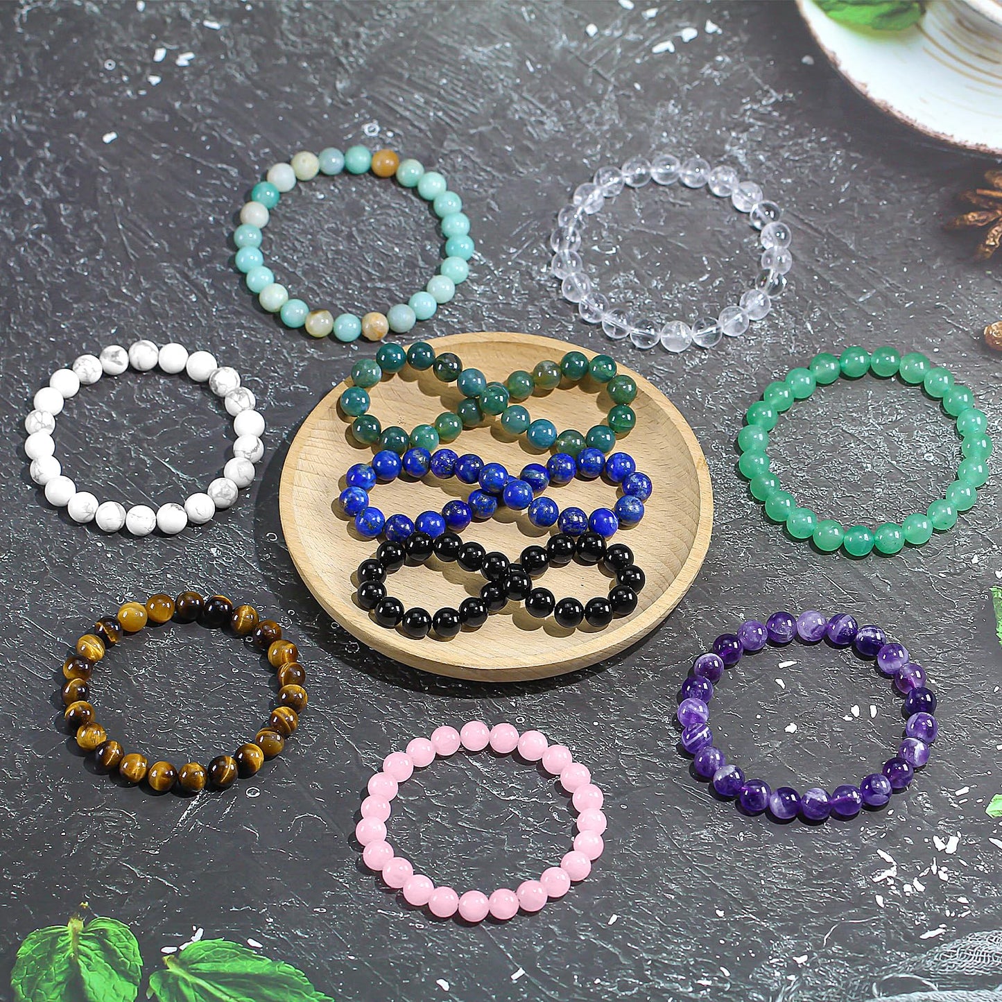 Set of 3pcs Natural Crystal Bead Bracelet for Women, Healing Stone Chakra Stretch Beaded Bracelets Anxiety Relief Bracelet Rose Clear Quartz Aventurine