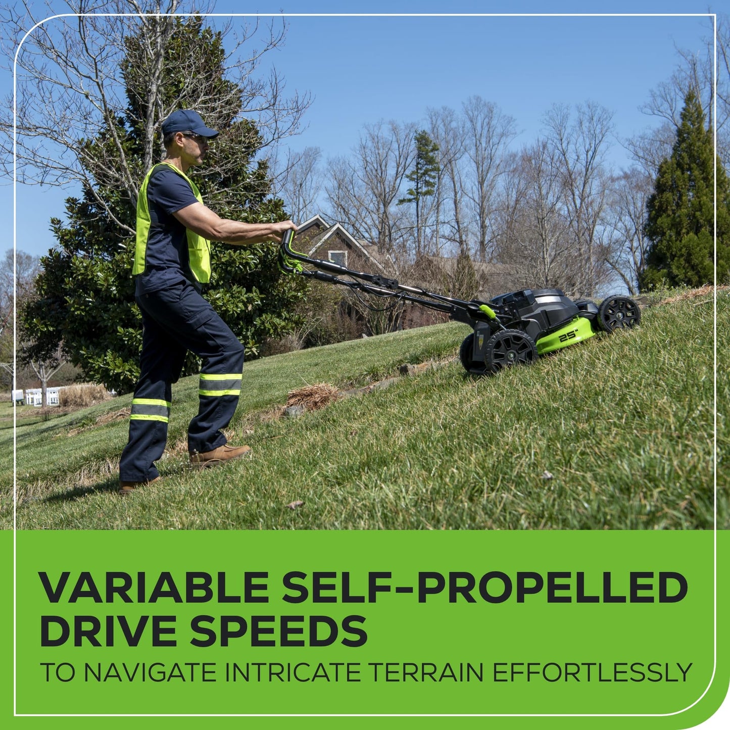 Greenworks 82V 25” Brushless (Self-Propelled) Cordless Lawn Mower, (2) 4.0Ah Batteries and Dual Port Rapid Charger (Great for Landscapers and Professionals)