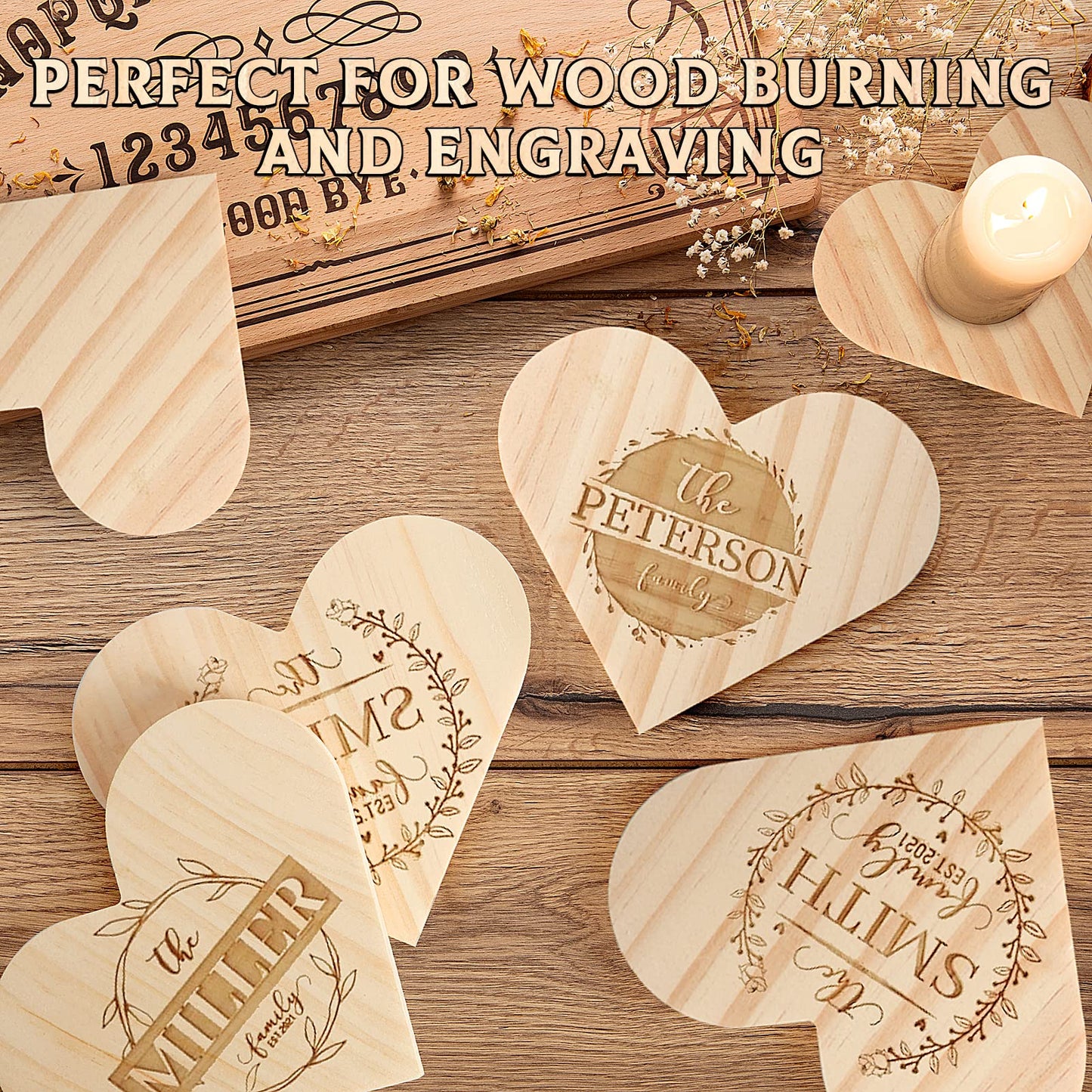 24 Pieces Unfinished Wood Coasters, GOH DODD 4.5 Inch Wooden Slices Blanks Bulk Set with Foot Pads for DIY Crafts Laser Engraving Wood Burning Staining Painting Decoupage Valentine's Day, Heart