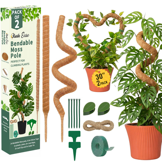 30 Inches Bendable 2 Pack Moss Pole Monstera Plant Support Stakes - Moss Poles for Climbing Plants, Plant Stakes for Indoor Plants - Coco Coir Pole Moss Stick for Monstera, Pothos.