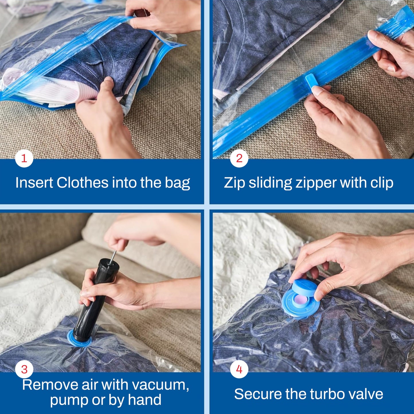 10-Pack Variety Vacuum Storage Bags for Comforters, Blankets & Clothes – Vacuum Sealed Compression Bags with Hand Pump – Space Saver Storage Bags for Bedding,Travel & Organization (2S, 2M, 3L & 3XL)