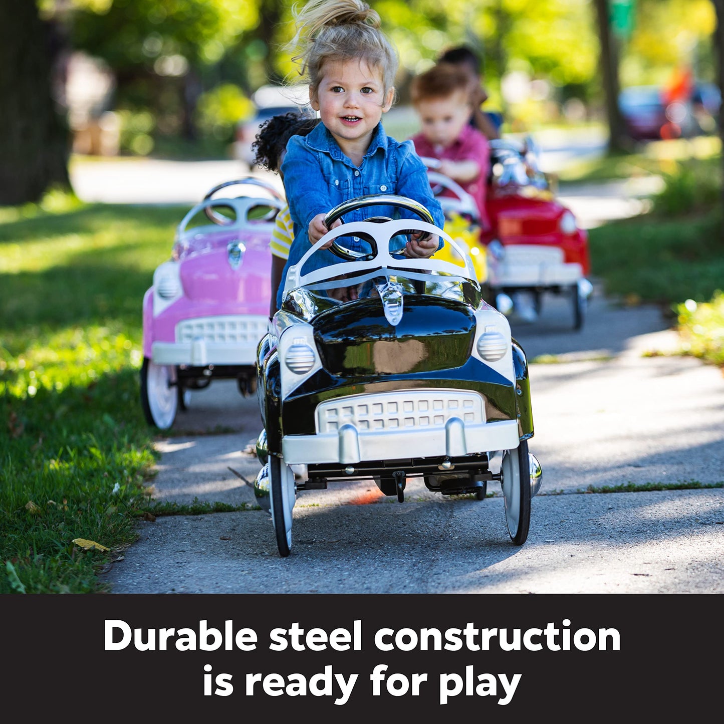 Kid Trax Classic Police Car Toy, Kids Police Car Ride-On, Toddler Pedal Car, Durable Steel, Easy Assembly, Indoor/Outdoor, 60lbs Max, Interactive, Boys/Girls, Black, Steering Wheel, Outdoor Play