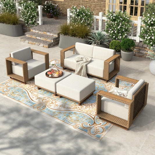 HERA'S HOUSE 8 Pieces Patio Furniture Set,Outdoor Sectional Rattan Wicker Sofas,2 Swivel Armchairs with Ottomans, All Weather Couch Set, 10" Ultra Thick Cushion for Garden and Lawn