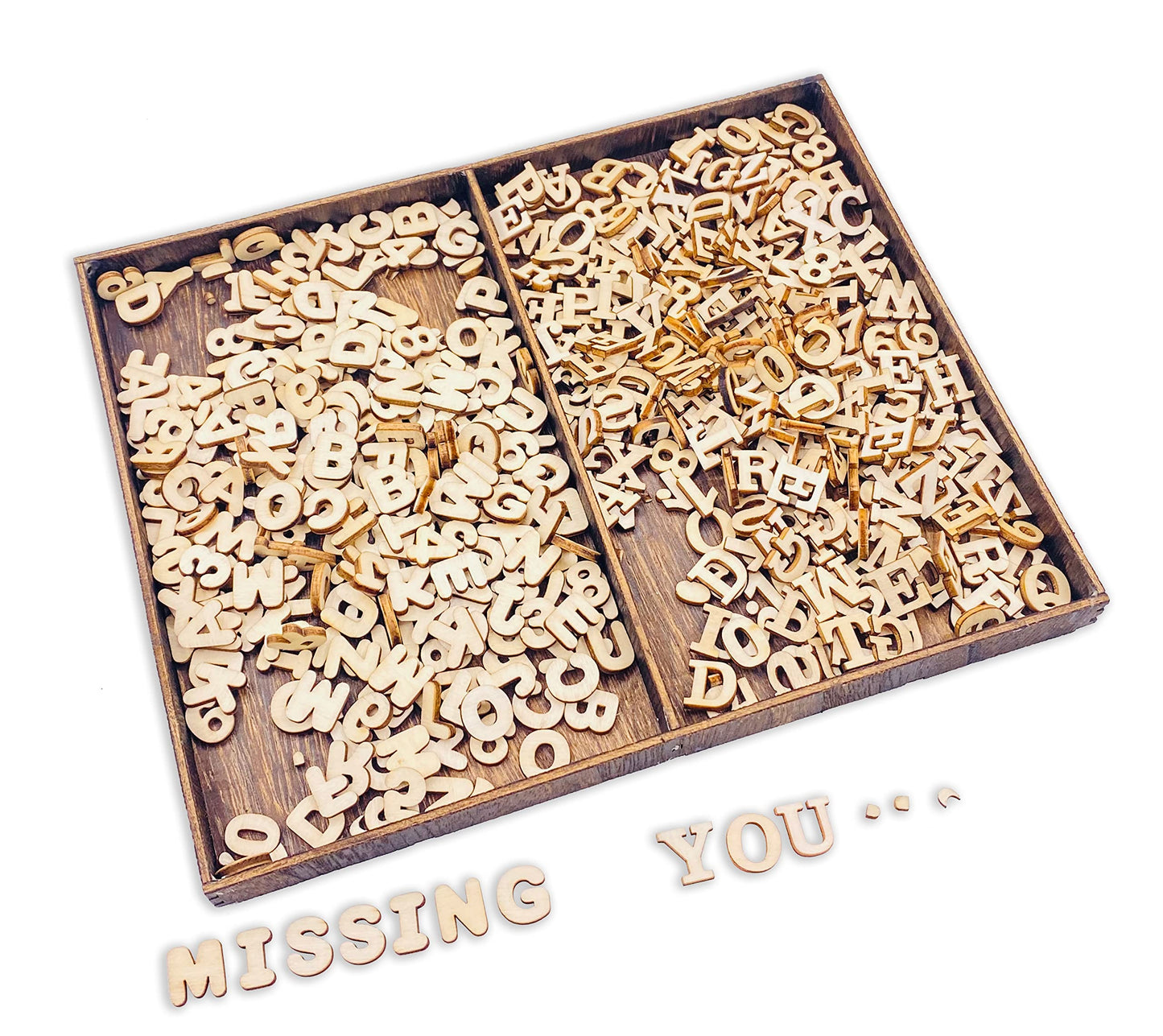 Cregugua 592 Pieces 1/2 Inch Mini Wooden Alphabet Letters and Unfinished Wood Numbers with Rustic Storage Tray for Scrapbooking DIY Crafts Homemade Gifts