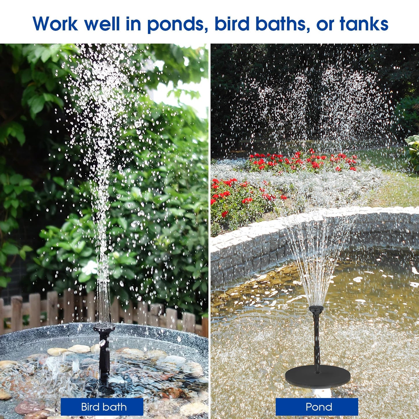 Biling 6.5W Solar Fountain for Bird Bath, Solar Water Pump with Multiple Nozzles, Solar Water Feature for Garden Yard Small Fish Pond, Attracts Birds with Flowing Water