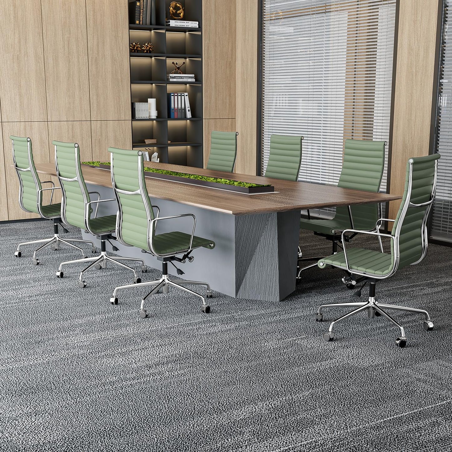 OTDMEL Ribbed Office Chair with Top Grain Leather - High Back Ergonomic Desk Chair with Aluminum Arm Rest and 5-Star Base, Swivel Chairs Light Green