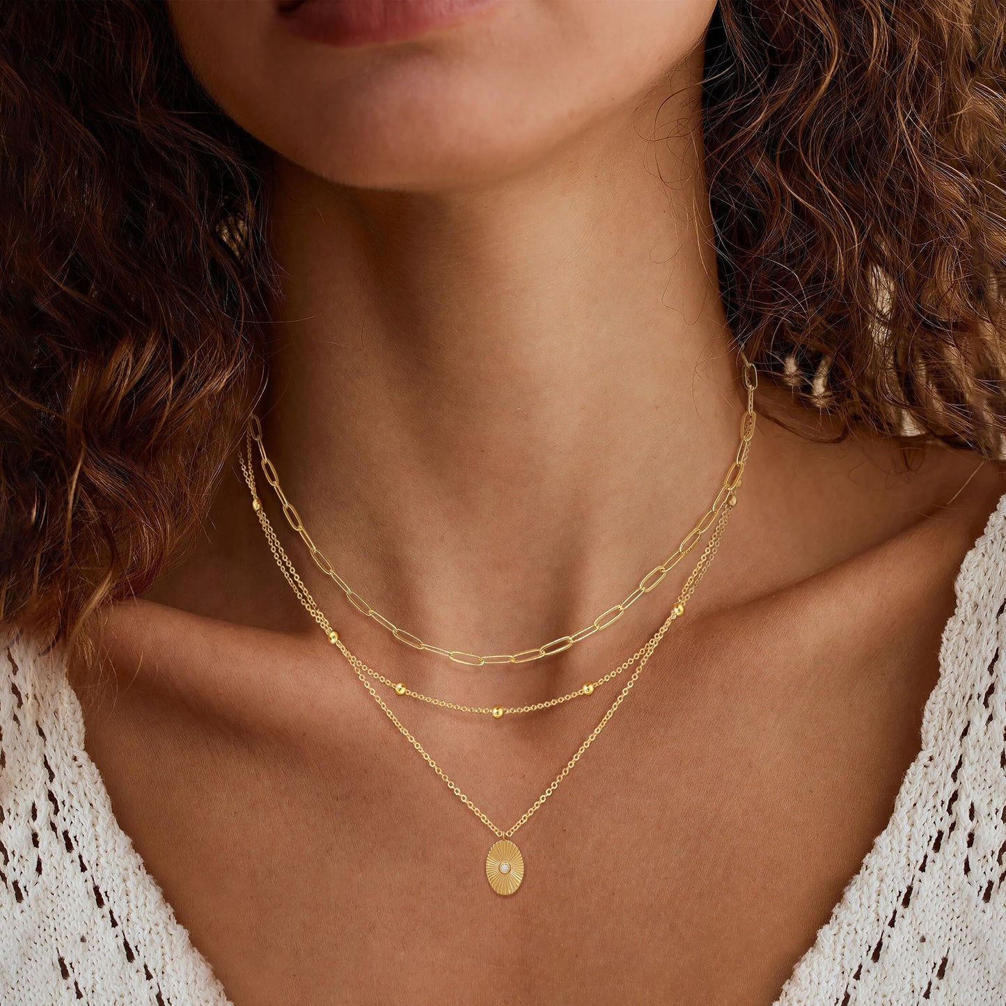 XIXINI Layered Gold Necklaces for Women, 14k Gold Plated Layering Paperclip Beaded Chain Necklace Set Dainty Gold Coin Pendant Necklace Stack Simple Gold Necklaces for Women Trendy Fashion Jewelry Set