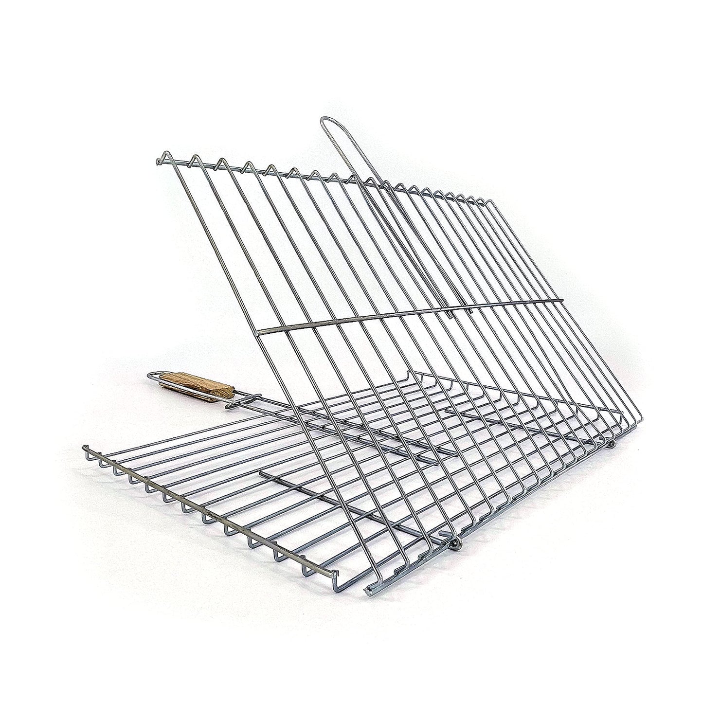 Hakan Grill Basket 11.8 x 15.8-inch for Outdoor Grill, Barbecue Basket for Fish, Steak, Chicken, Vegetables, Shish Kabob and Shrimp, Large Lockable Basket with Wooden Handle, Stainless Steel, BBQ