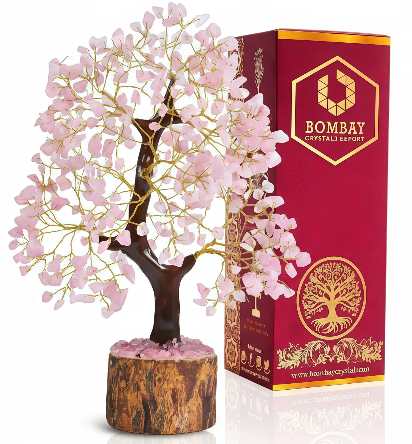 BOMBAY CRYSTALS EXPORT Rose Quartz Crystal Tree of Life – Handmade Healing Gemstone Money Tree for Positive Energy, Good Luck & Prosperity | Home & Office Decor | Gift for Women & Mom
