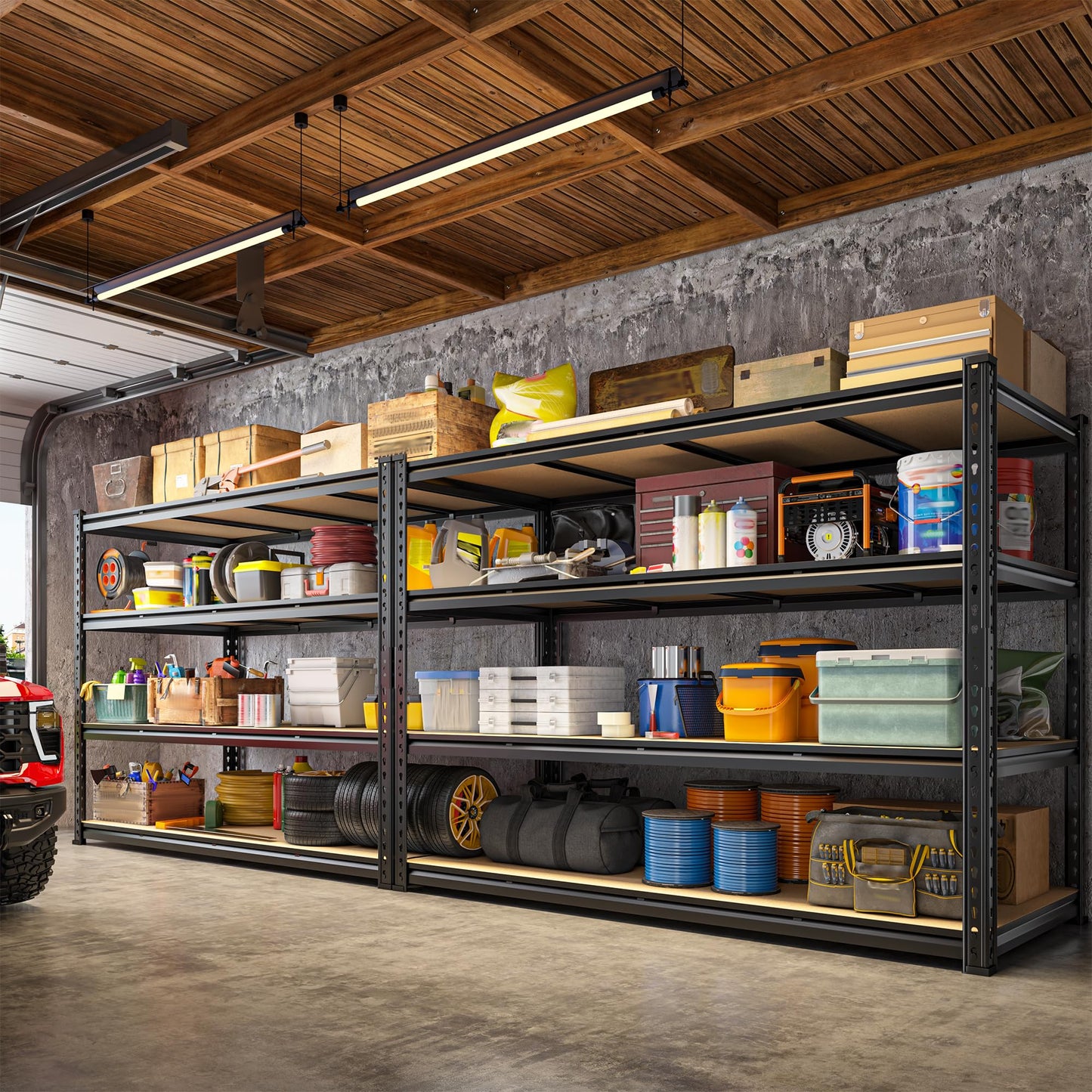 DurayLoly 59.8"W Metal Shelving 59.8"H Storage Shelves 2200LBS Garage Shelving Adjustable Metal Shelves Heavy Duty 4 Tier Pantry Shelf for Basement Warehouse Pantry Supermarket 59.8"W x 24"D x 59.8"H