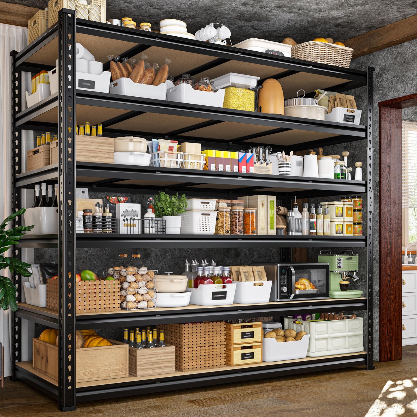 DurayLoly 83.8"H Garage Shelving 59.8"W Metal Shelving 3000LBS Storage Shelves Heavy Duty Garage Shelves Adjustable 6 Tier Metal Shelf for Basement Warehouse Pantry Supermarket 59.8"W x 24"D x 83.8"H