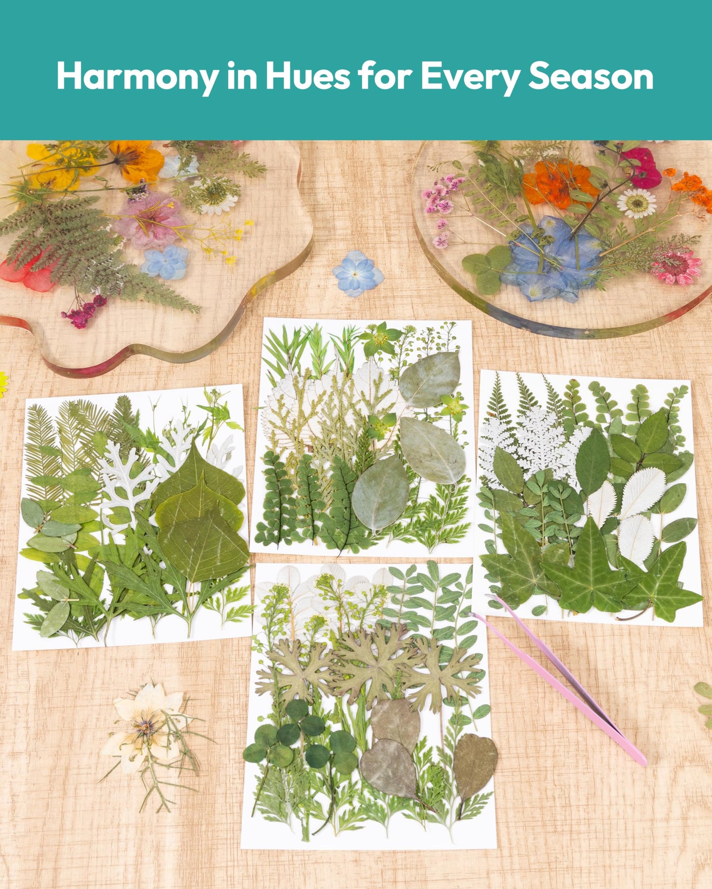 Resiners Dried Pressed Flowers for Resin Molds, Real Natural Dried Flowers Dry Leaves kit for Scrapbook Supplies Card Making Resin Jewelry Making Soap Candle DIY Crafts (Green Leaves100pcs)