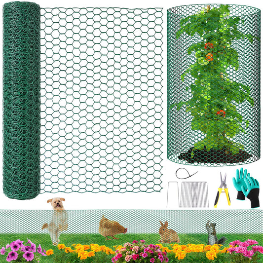 32.8ftx20In Plant Protectors from Animals,Plant Cages for Outdoor Plants,Wire Plant Protector Cage,Wire Plant Protector,Chicken Wire Cloche with Ground Stakes & Nylon Ties Protect Plants from Animals