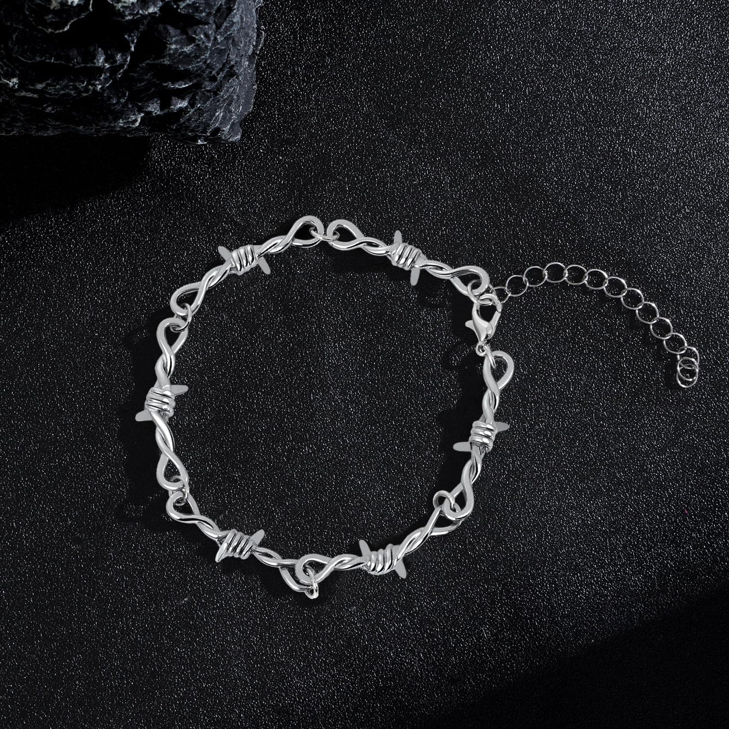 LuxGoth Stainless Steel Barbed Wire Thorns Thin Link Chain Bracelet Gothic Punk Rock Biker Vintage Viking Adjustable Brambles Link Curb Bracelet Jewelry for Men Women Silver GTS-B1B45051