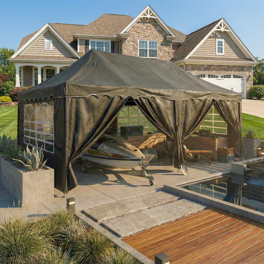 COBIZI Carport 10x20 Portable Garage, 2.0 Powder Coated Frame, Pop Up Canopy with 6 Sidewalls, Waterproof Shelter with Removable Sidewalls & Windows, Built-in Sandbags, for Car/Boat/SUV, Black