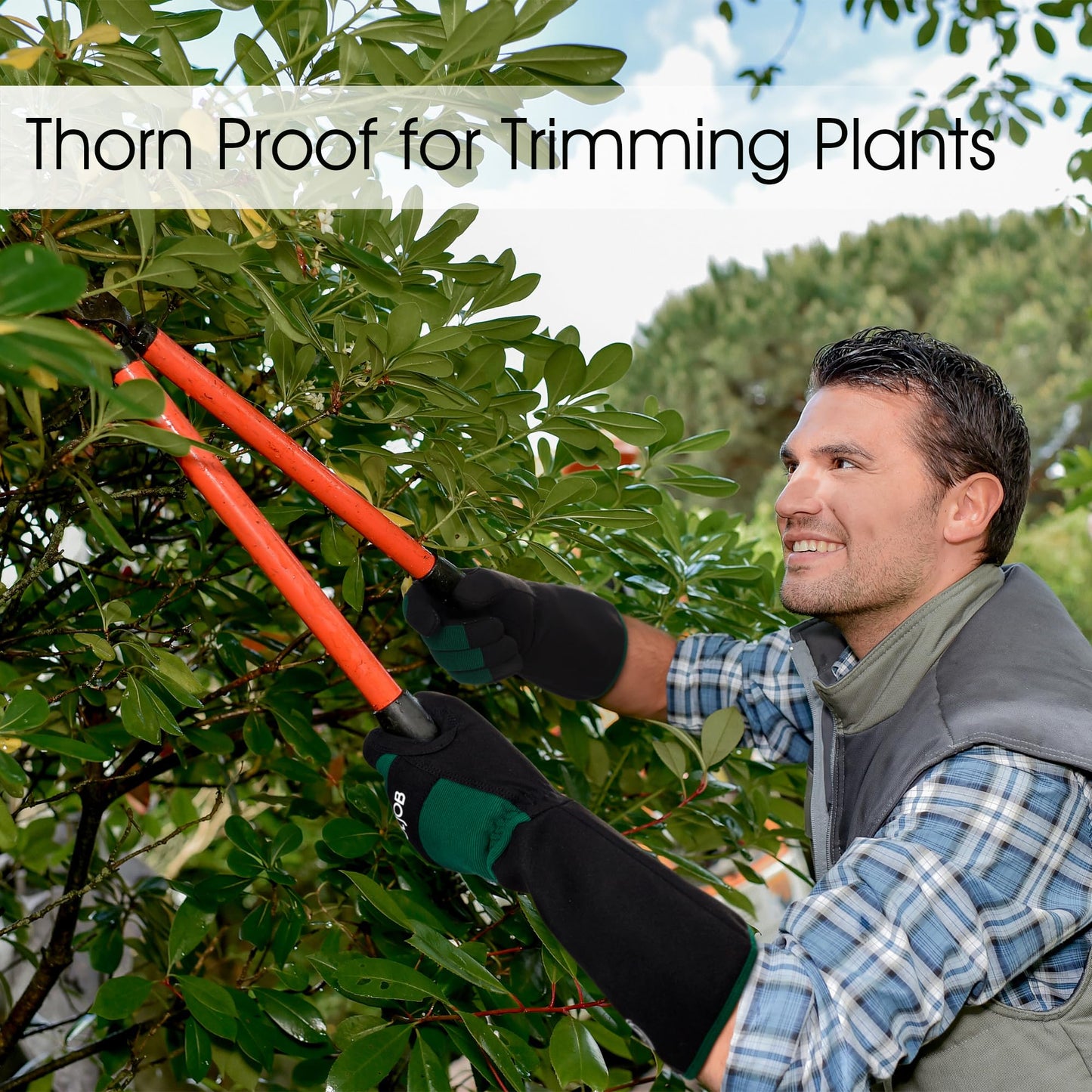 COOLJOB Thorn Proof Rose Pruning Garden Gloves for Men, Long Sleeve Padded Yard Work for Bush, Blackberry, Cactus, Heavy Duty/Puncture Resistant/Machine Washable, Xlarge, Green