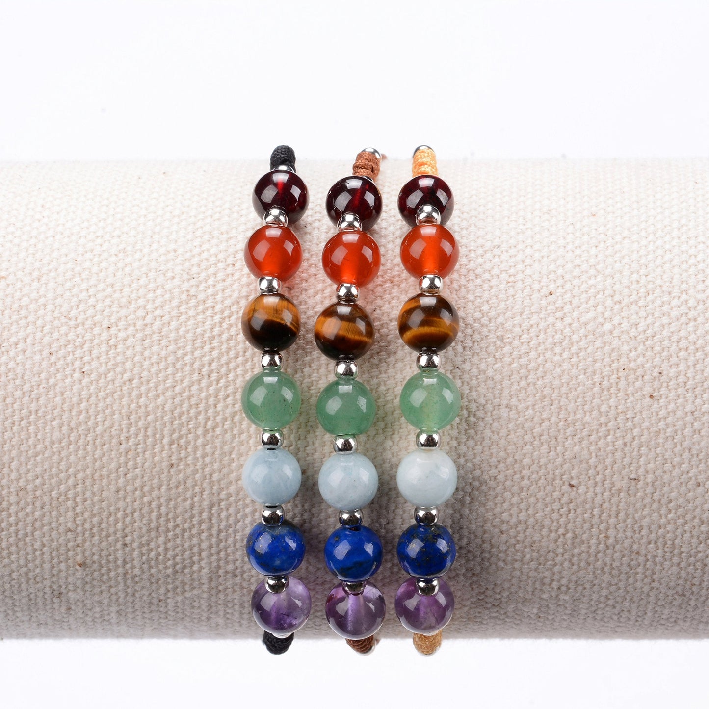 Cherry Tree Collection Natural Gemstone Chakra Bracelet | Adjustable Size Nylon Cord | 6mm Beads, Silver Spacers | 6.0-7.5" (Gold-Medium)