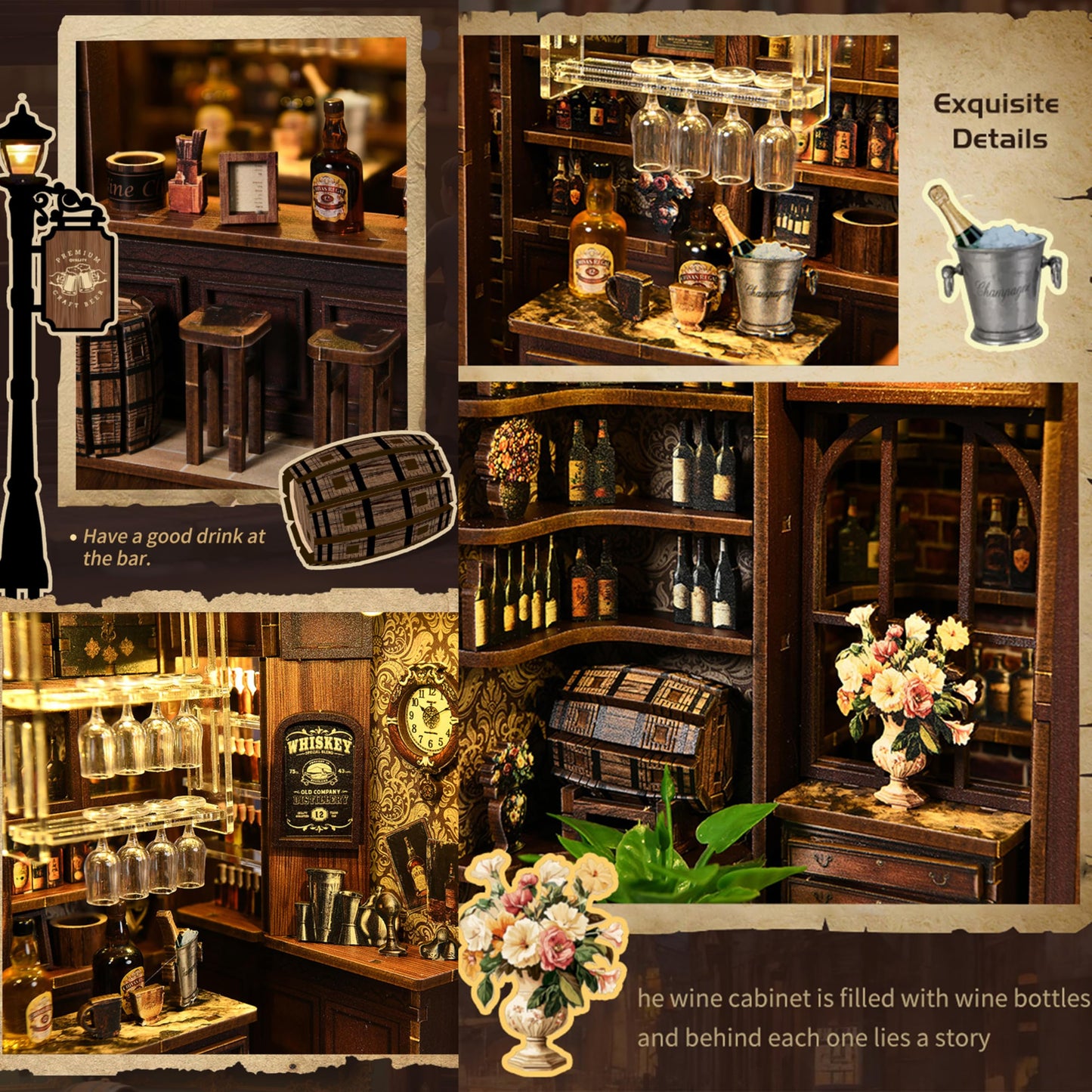 ISSEVE Book Nook Kit - DIY Miniature House Kit for Adults, Teens and Beginners, Corner Tavern Dollhouse Booknook Tiny House Bookshelf Decor 3D Wooden Puzzle, Gifts for Friends Family (Corner Tavern)