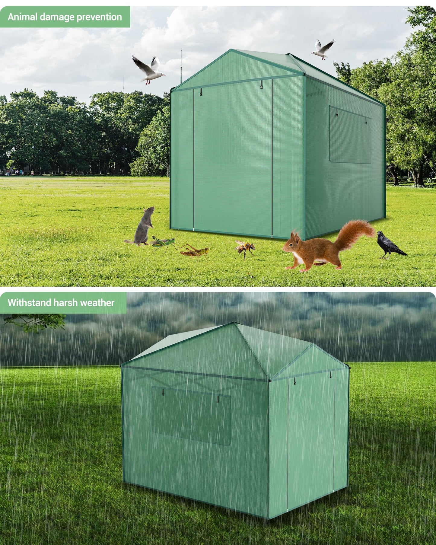 8x6 FT Portable Pops-Up Greenhouse for Indoor/Outdoor Use, Durable PE Cover Walk-in Greenhouse Kit, Zippered Doors & Mesh Windows Tunnel Green Houses, Easy Setup Garden Grow Tent for Plants, Green