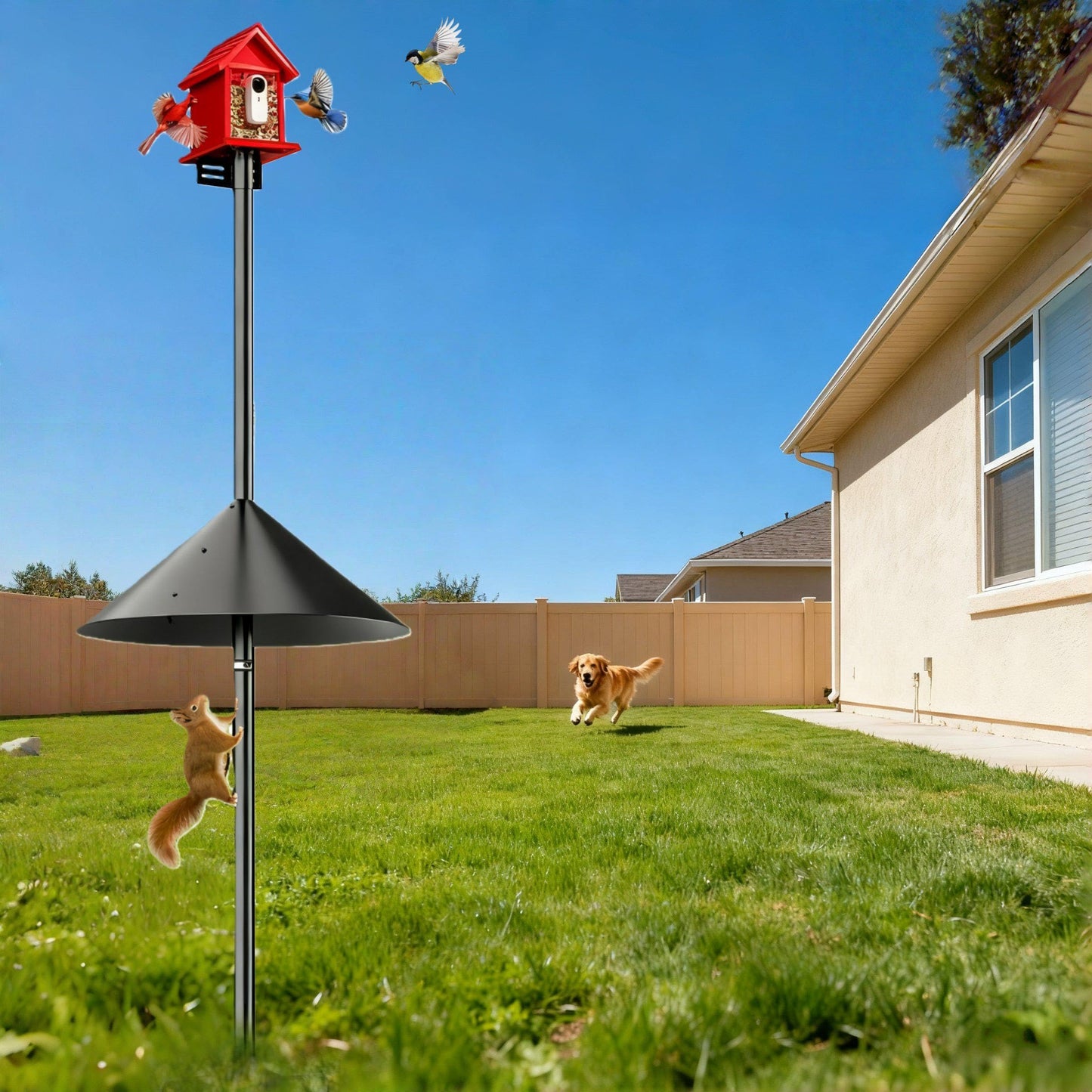 Uoveya Smart Bird Feeder Pole Stand with Proof Squirrel Baffle - Dia 1 Inch Bird House Pole 79", Feeding Station for Outdoors Heavy Duty, Compatible Post Mount