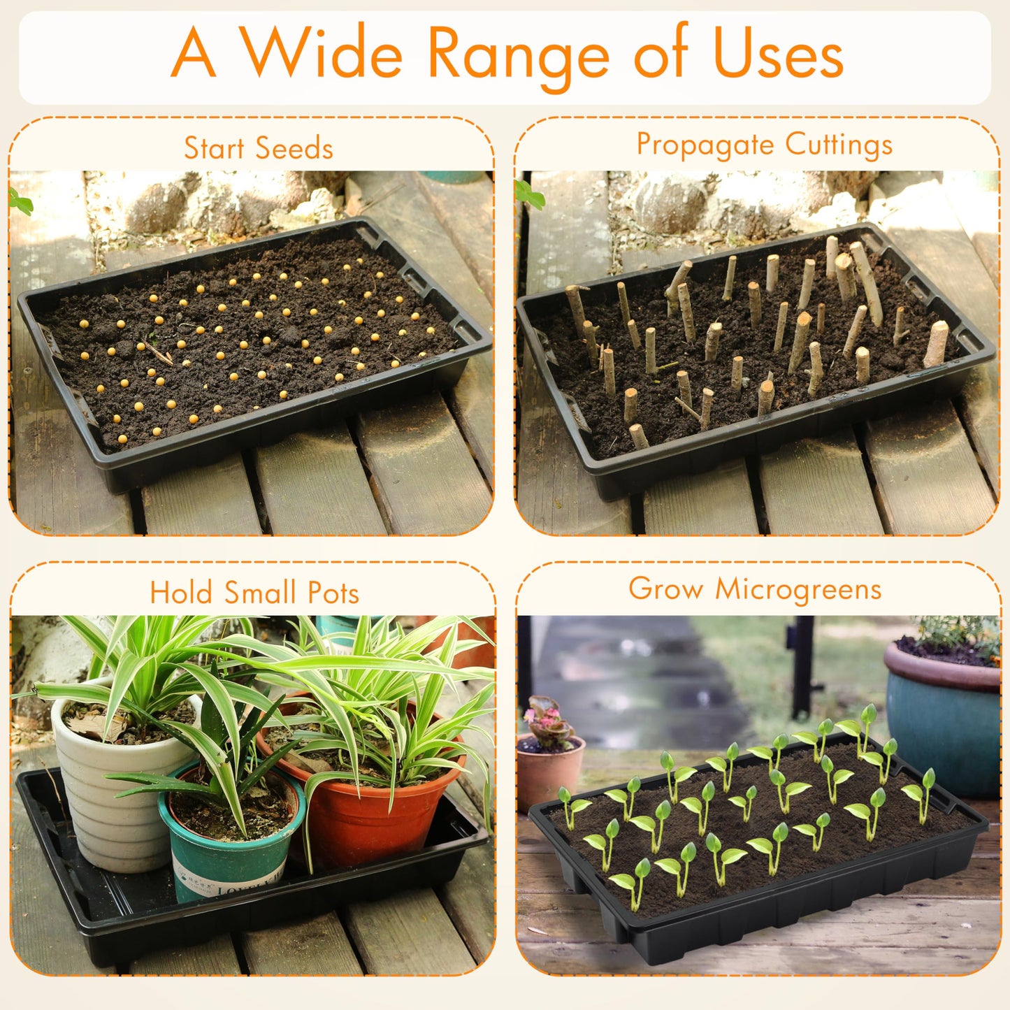 Gardzen 10 Pack Seed Trays, Reusable Plant Grow Trays, Ideal for Seed Starting, Microgreens, Indoor Gardening, and Greenhouse Plant Nurseries - No Drain Holes, 14.5"x9"
