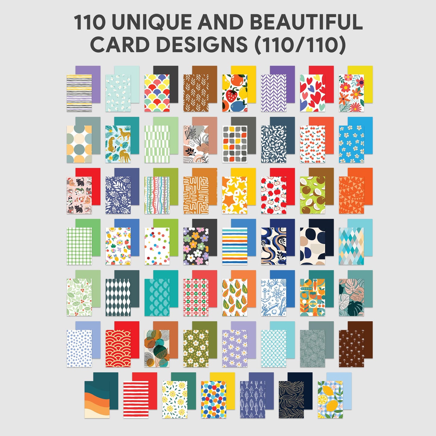 Decorably 110 Pack 4x6in Assorted Blank Cards and Envelopes Bulk with Stickers, 110 Folded Unique Designs for Friends, Family & Loved Ones - Birthday, Kids Party, Anniversary, Gifting, Mailing