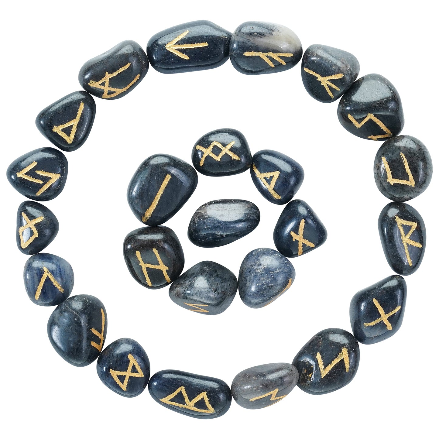 Crocon Blue Jade Rune Stones Set Engraved with Elder futhark Crystal Runes Set Reiki Healing runas for Meditation Chakra Balancing Stone for Beginners Crystal Guide & Pouch 15-20 mm