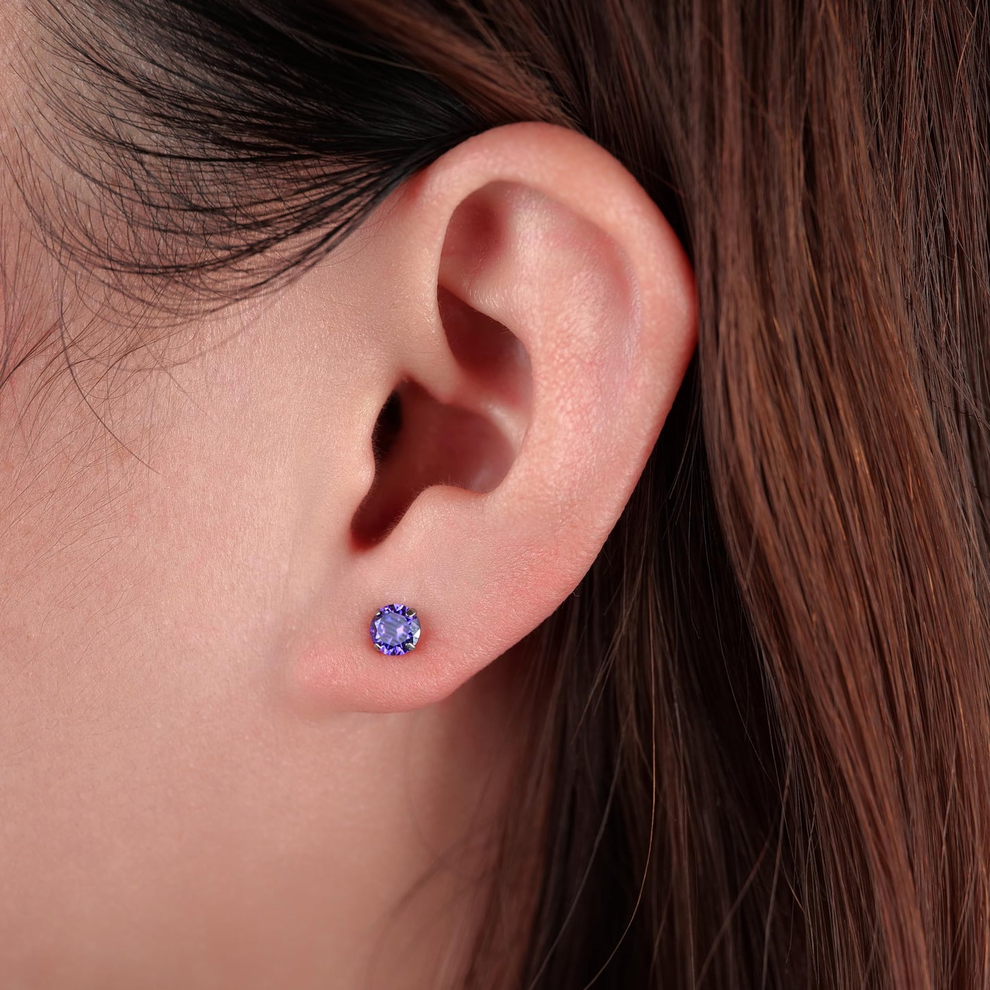 Limerencia Hypoallergenic G23 Titanium Earrings, F136 Implant Grade Pure Titanium, Suitable for Sensitive Ears with Birthstone Crystals CZ Simulated Diamonds (Purple)