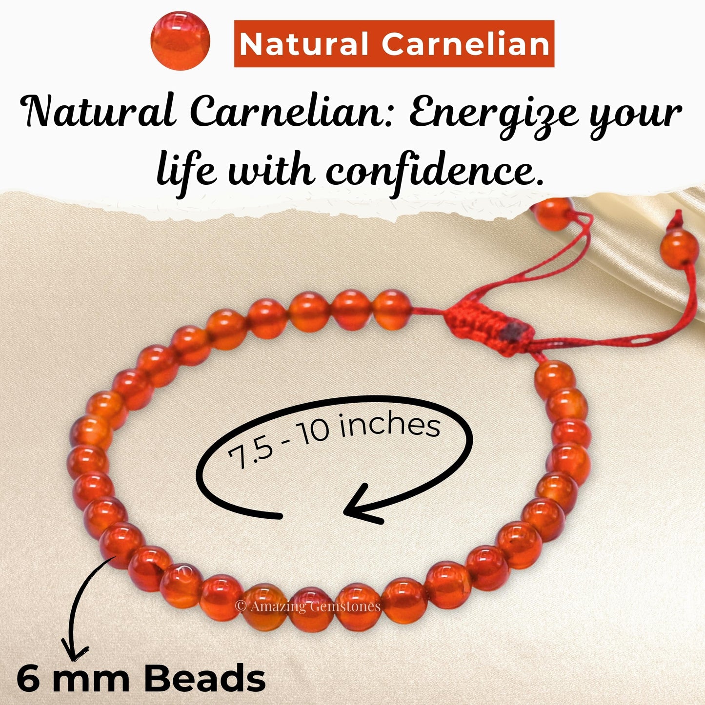 Amazing Gemstone Carnelian Bracelet for Women Men's Gifts - Protection Healing Crystal Bracelet - 6mm Gemstone Beaded Adjustable Bracelet Pulseras Para Hombres Mujer Stocking Stuffers