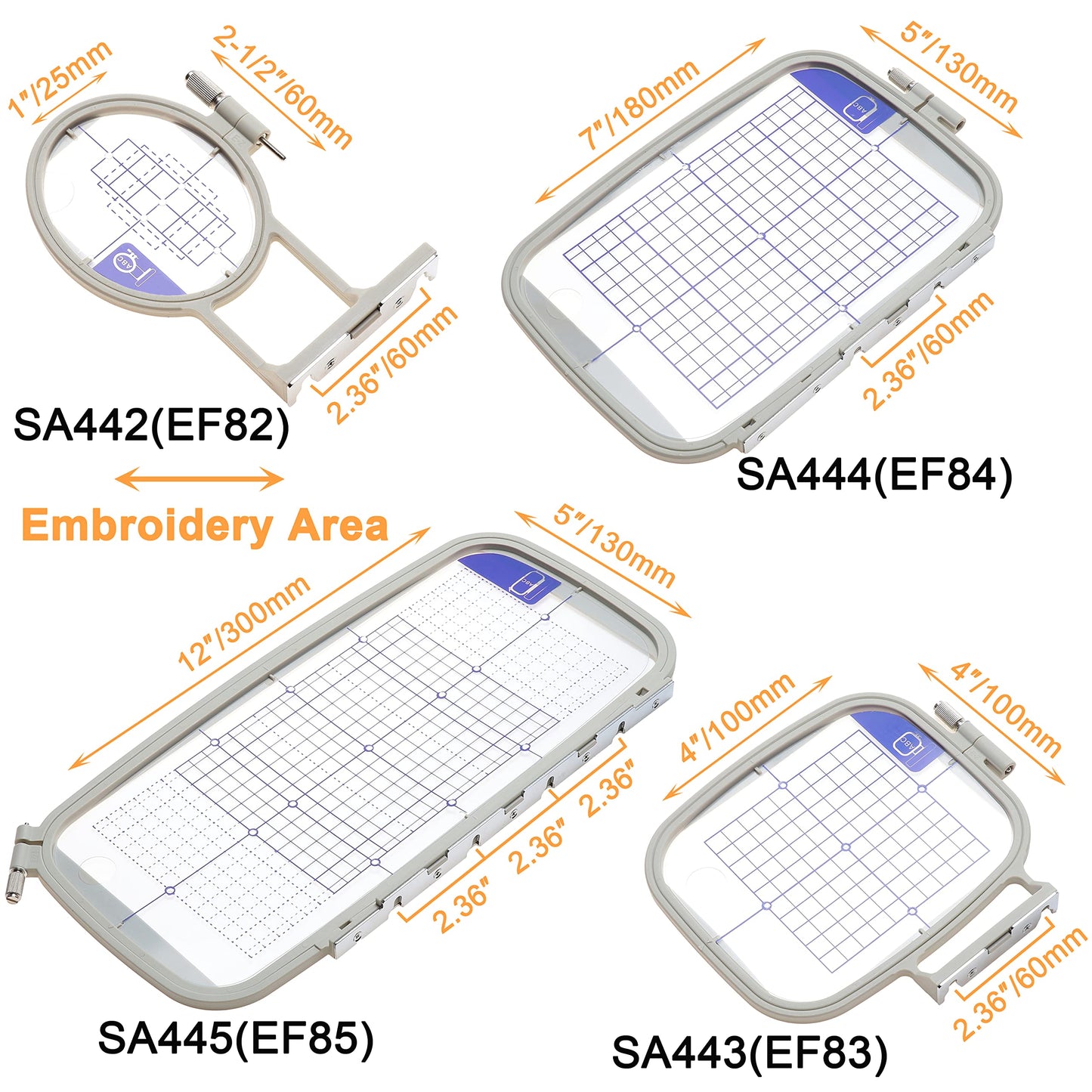 New brothread Embroidery Machine Hoop 4 in 1 Set(SA442+SA443+SA444+SA445) Compatible with Brother PE900 SE2000 PE800 SE1900 SE1950 PE780D 770 700 750D SE1800 Innovis1250D Babylock Accord Emore Ellure