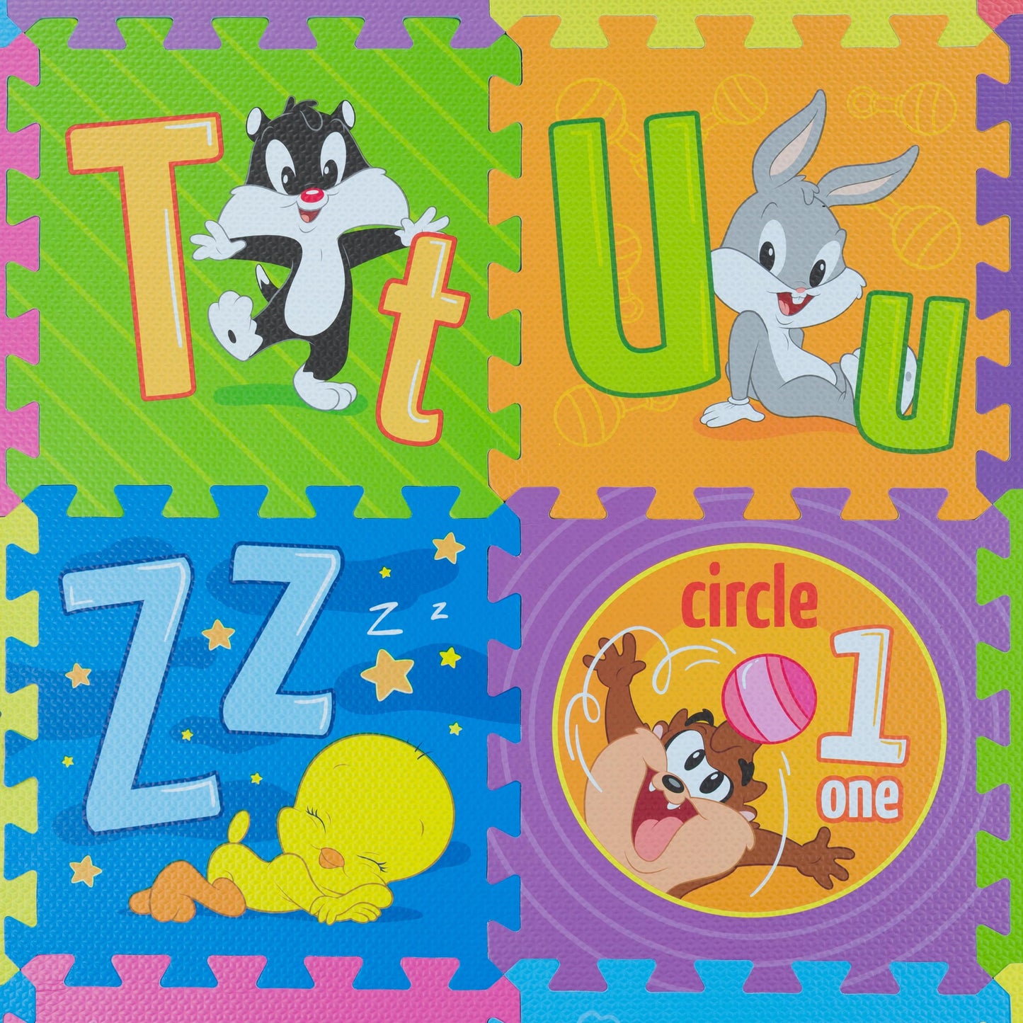 Looney Tunes ABC, Numbers & Shapes EVA Foam Puzzle Mat Non-Toxic Play Mat for Tummy Time, Kids Preschool & Nursery - 36 Tiles, 12x12”, 24 Borders - Educational Playmat for Toddlers & Children, KC Cubs