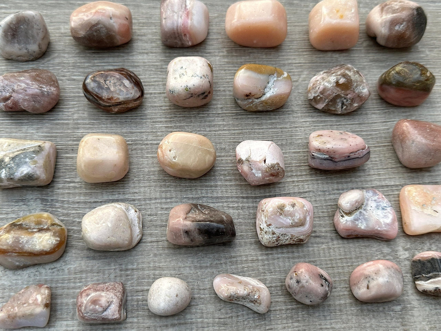 GAF TREASURES 5 Pcs Pink Opal Tumbled Stones, Polished Pink Opal Gemstone, Pink Opal Healing Crystals (Pink Opal)